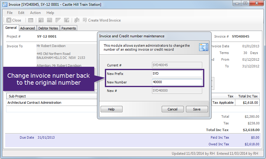 Invoice Type Change Amend a paid invoice