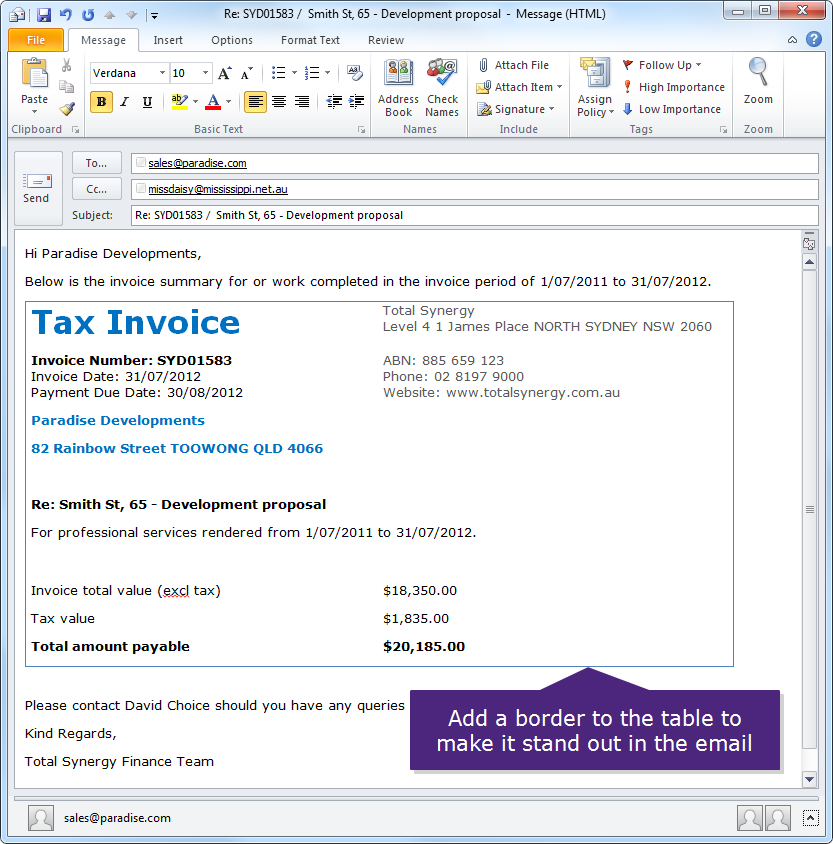 Sample Invoice Email Template